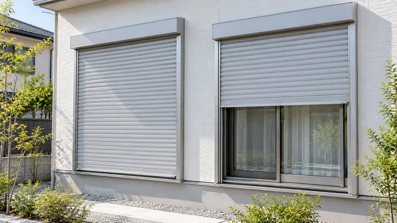 1階の窓に手動の窓シャッターが付いた住宅外観のイメージ