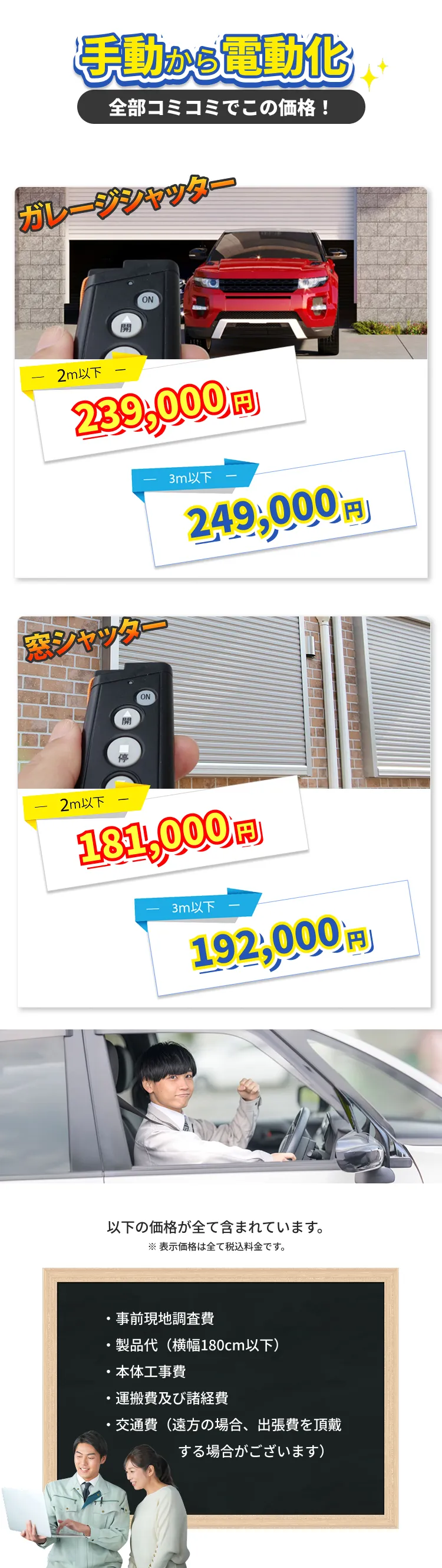 手動シャッターを電動化する料金表