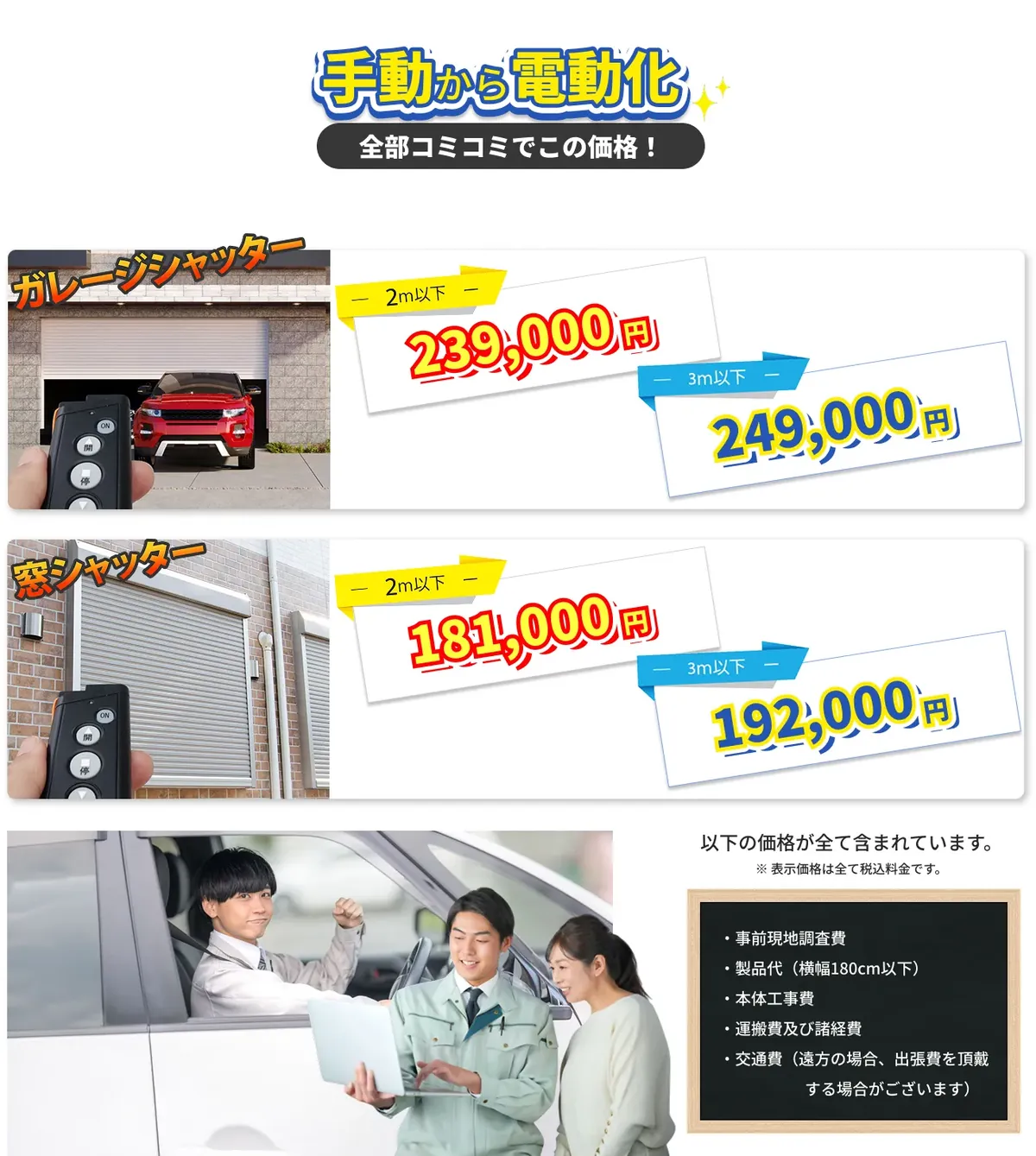 手動シャッターを電動化する料金表
